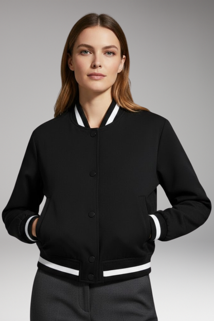 Women's Bomber Jacket Elastic Cuffs Snap Button
