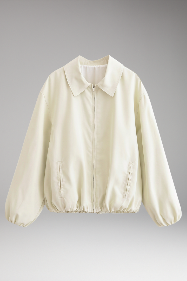 Women's Bomber Jacket Elastic Hem Side Pockets - 
Fashinoza