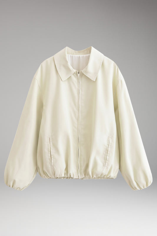 Women's Bomber Jacket Elastic Hem Side Pockets - 
Fashinoza