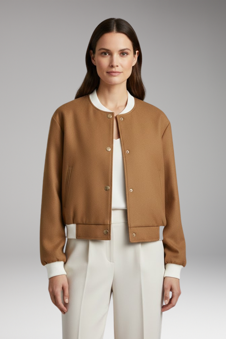 Women's Elastic Waist Bomber Jacket Contrasting Details