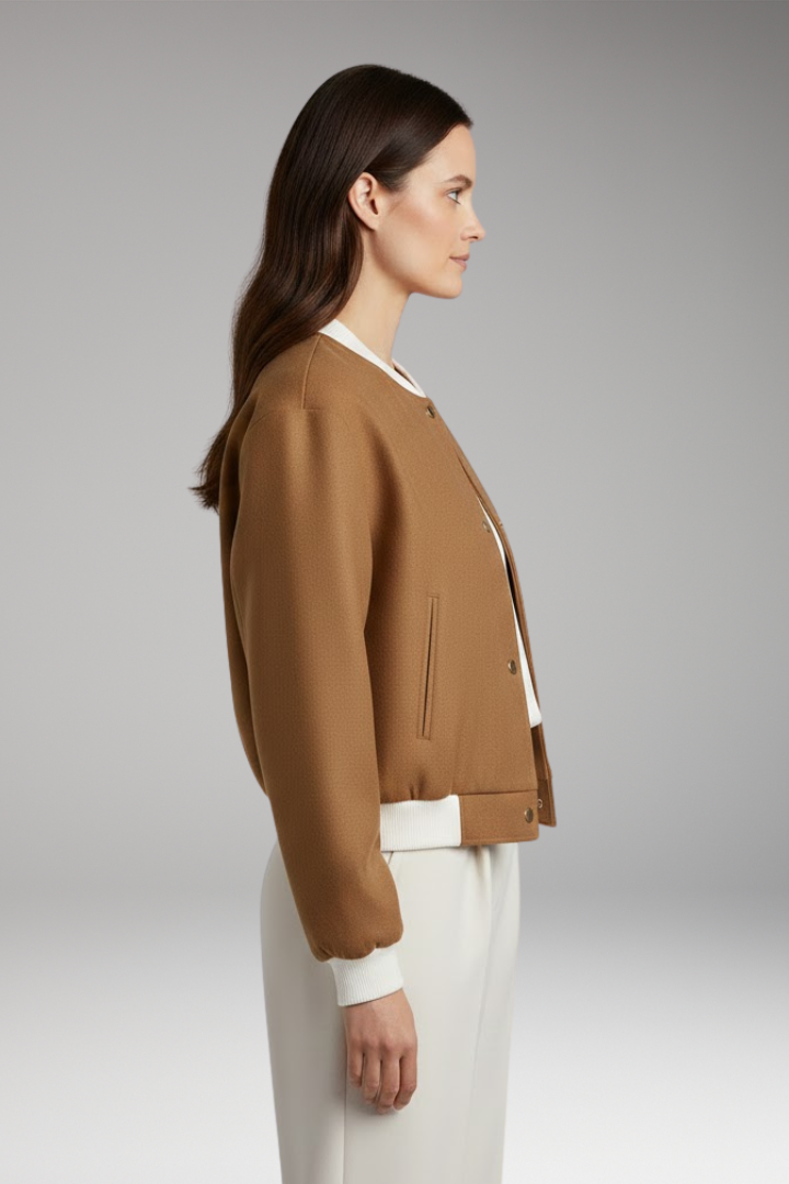 Women's Elastic Waist Bomber Jacket Contrasting Details