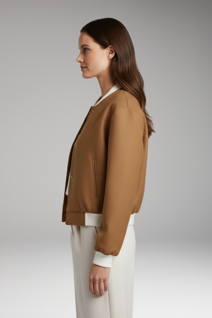 Women's Elastic Waist Bomber Jacket Contrasting Details