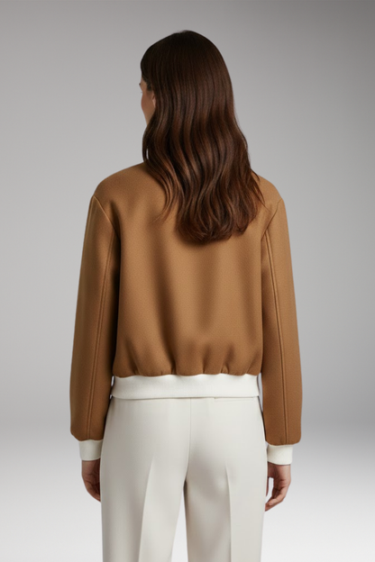 Women's Elastic Waist Bomber Jacket Contrasting Details