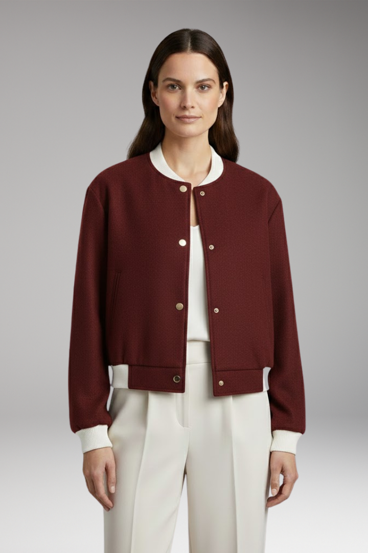 Women's Elastic Waist Bomber Jacket Contrasting Details