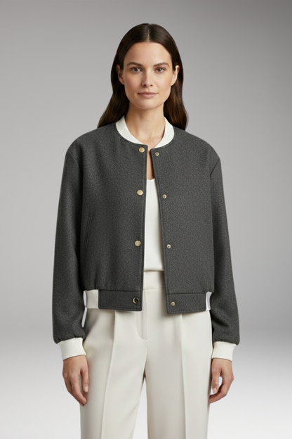 Women's Elastic Waist Bomber Jacket Contrasting Details