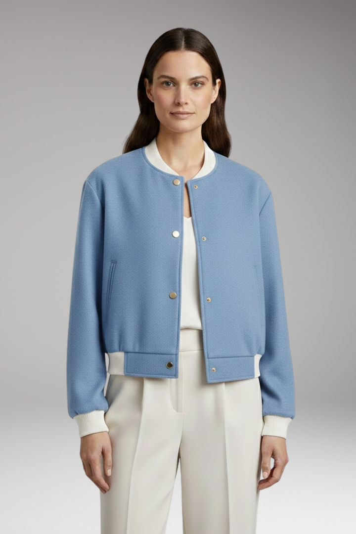 Women's Elastic Waist Bomber Jacket Contrasting Details