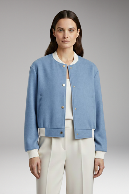 Women's Elastic Waist Bomber Jacket Contrasting Details