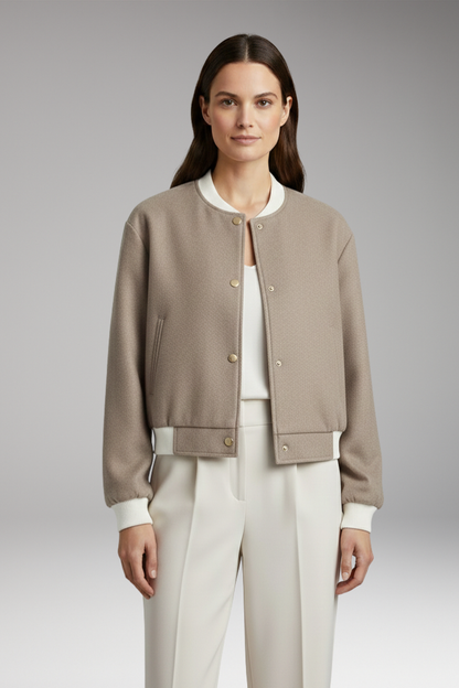 Women's Elastic Waist Bomber Jacket Contrasting Details