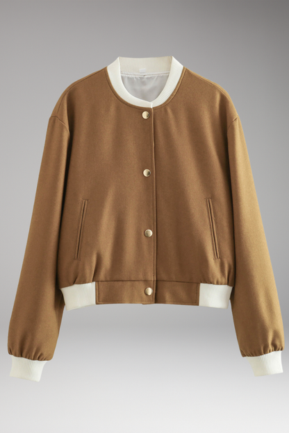 Women's Elastic Waist Bomber Jacket Contrasting Details - 
Fashinoza