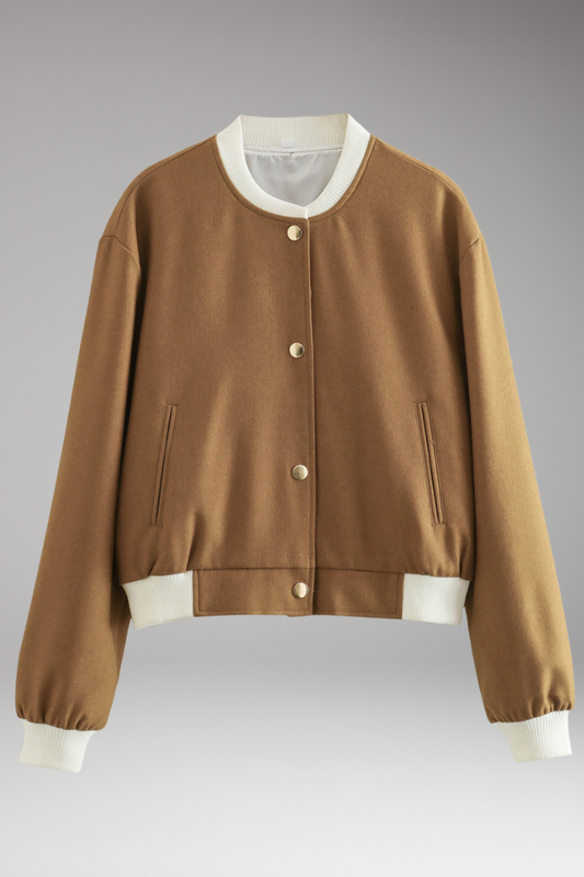 Women's Elastic Waist Bomber Jacket Contrasting Details - 
Fashinoza