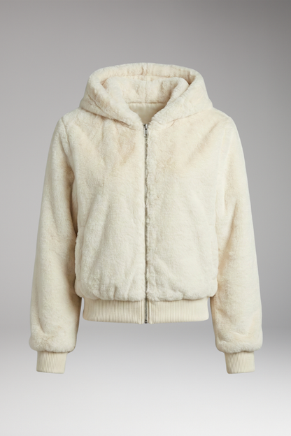 Women's Faux Fur Bomber Jacket Zipper Closure - 
Fashinoza