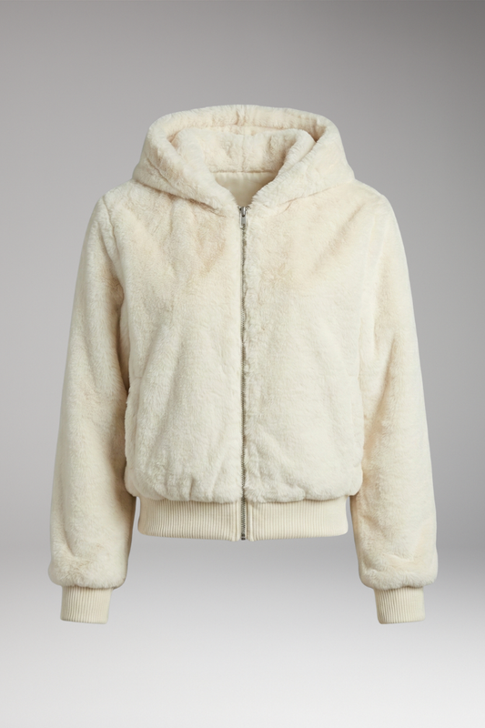 Women's Faux Fur Bomber Jacket Zipper Closure - 
Fashinoza