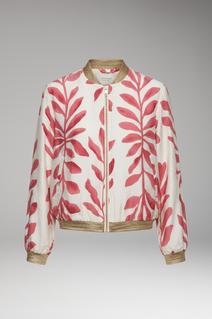 Women's Floral Bomber Jacket Seam-Stitched Pockets - 
Fashinoza