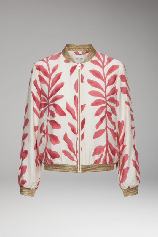 Women's Floral Bomber Jacket Seam-Stitched Pockets - 
Fashinoza
