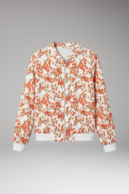 Women's Floral Bomber Jacket Zipper Closure - 
Fashinoza