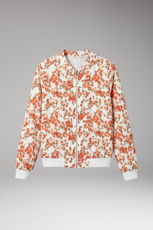 Women's Floral Bomber Jacket Zipper Closure - 
Fashinoza