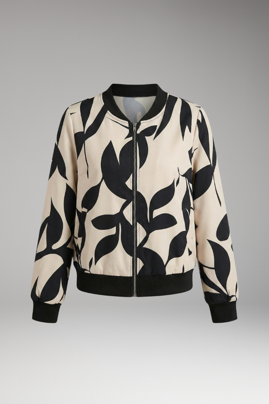 Women's Floral Bomber Jacket Elastic Cuffs - 
Fashinoza