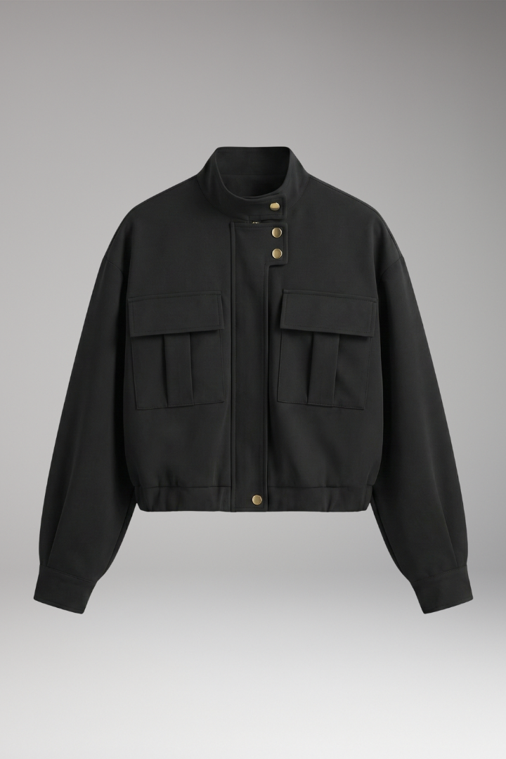 Women's Bomber Jacket Front Zip Pocket - 
Fashinoza