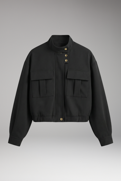 Women's Bomber Jacket Front Zip Pocket - 
Fashinoza