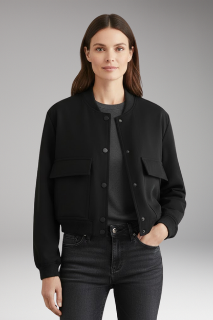 Women's Bomber Jacket Ribbed Hem Zip Front
