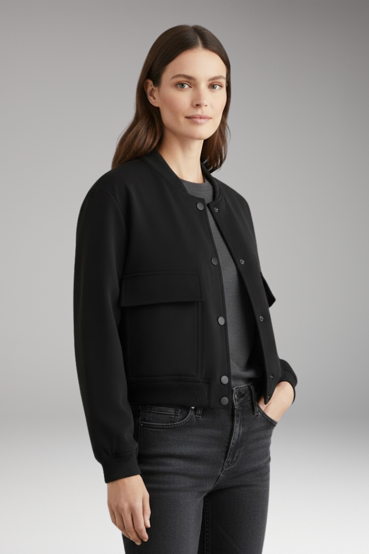 Women's Bomber Jacket Ribbed Hem Zip Front
