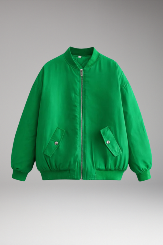 Women's Bomber Jacket Front Zip Oversized - 
Fashinoza