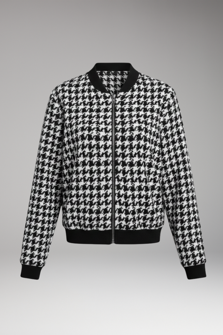 Women's Houndstooth Bomber Jacket Elastic Cuffs - 
Fashinoza
