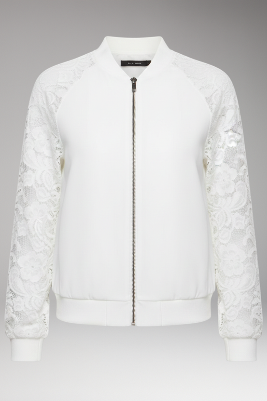 Women's Lace Sleeve Bomber Jacket Full Zipper - 
Fashinoza
