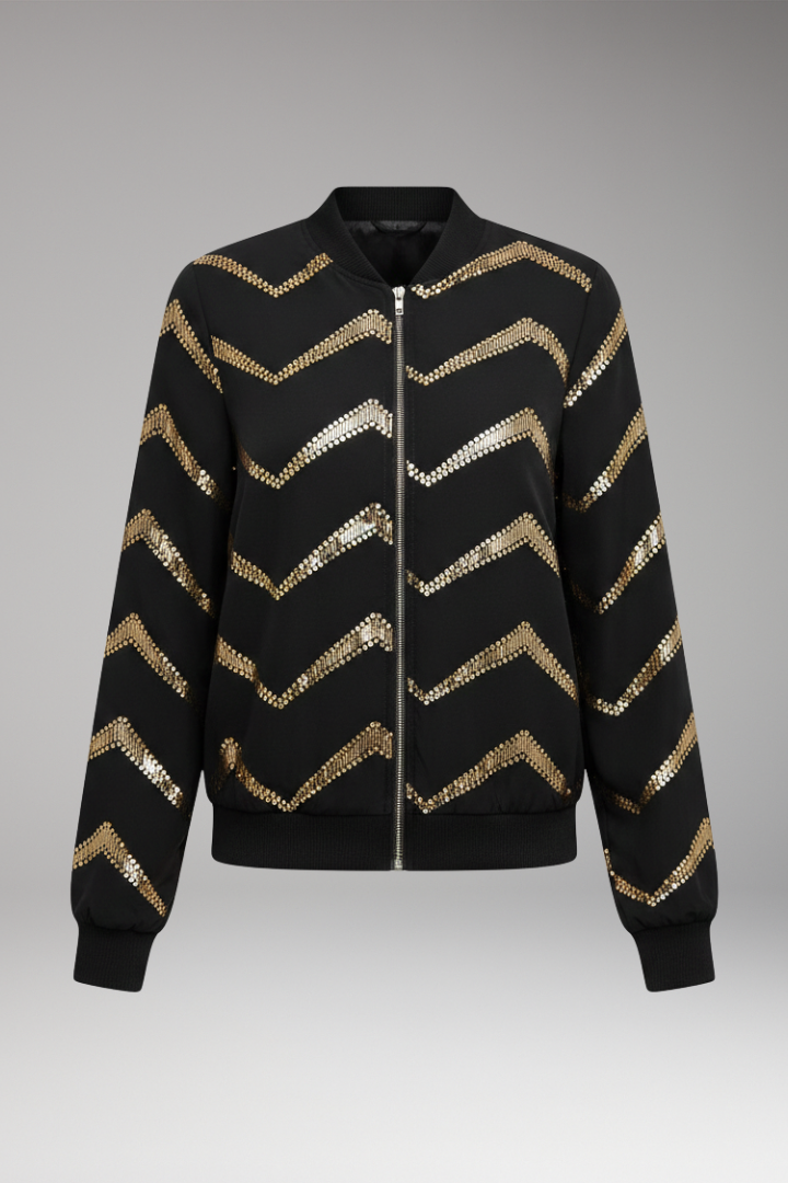 Women's Metallic Bomber Jacket Sporty Cut - 
Fashinoza
