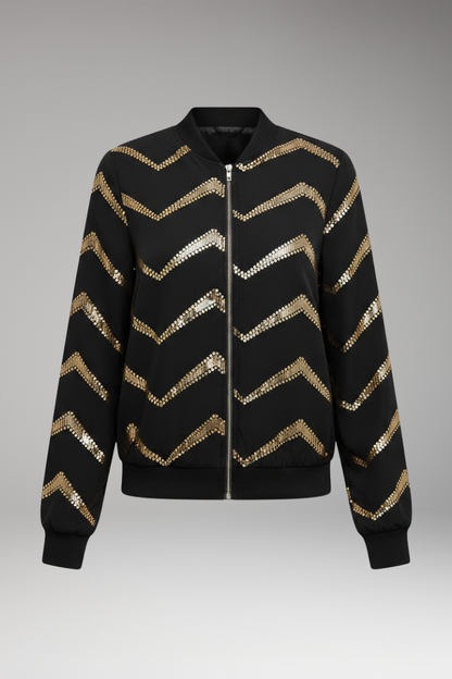 Women's Metallic Bomber Jacket Sporty Cut - 
Fashinoza