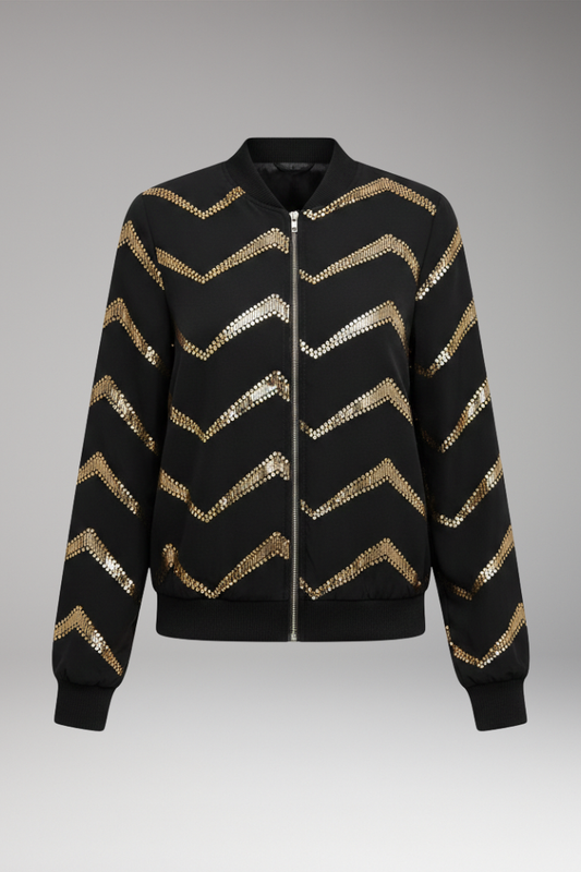 Women's Metallic Bomber Jacket Sporty Cut - 
Fashinoza