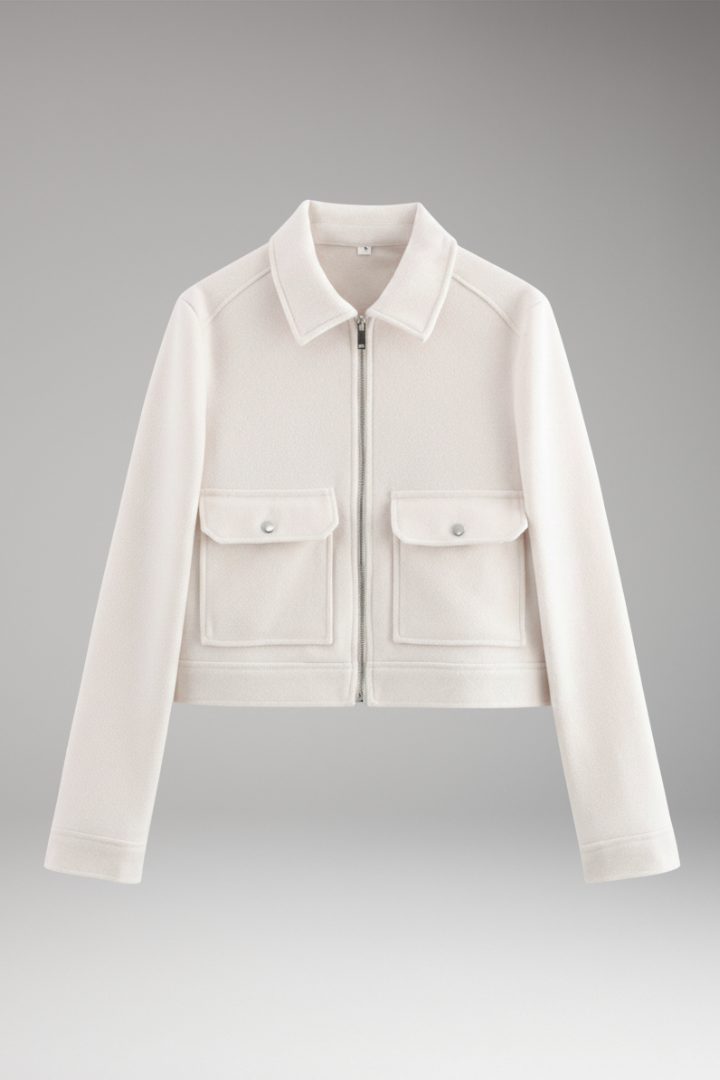 Women's Bomber Jacket Zipper Closure Patch Pockets - 
Fashinoza