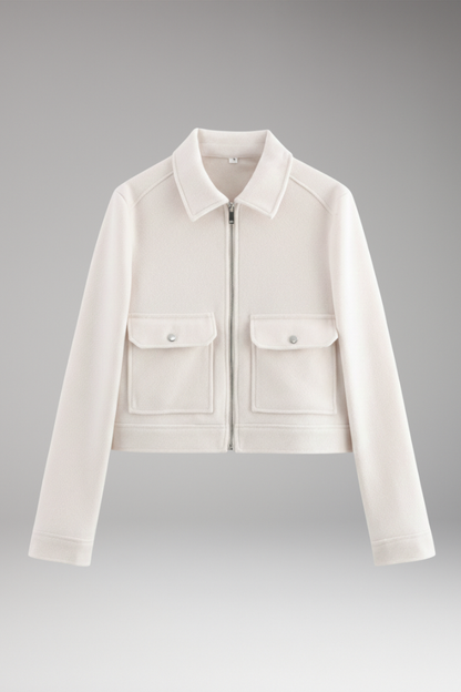 Women's Bomber Jacket Zipper Closure Patch Pockets - 
Fashinoza
