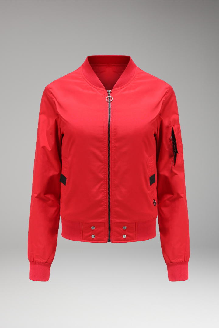 Women's Bomber Jacket With Side Pockets - 
Fashinoza