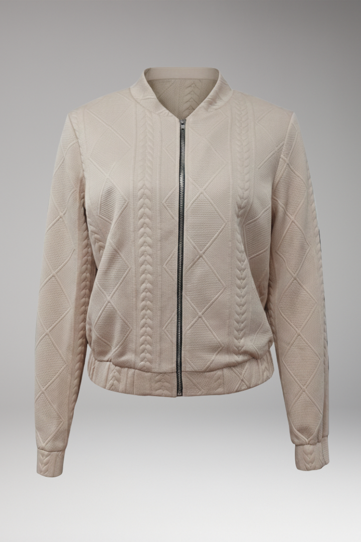 Women's Bomber Jacket Ribbed Cuffs Zip Front - 
Fashinoza