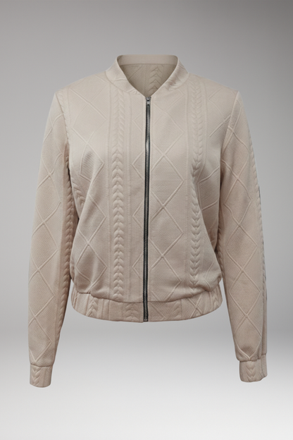 Women's Bomber Jacket Ribbed Cuffs Zip Front - 
Fashinoza