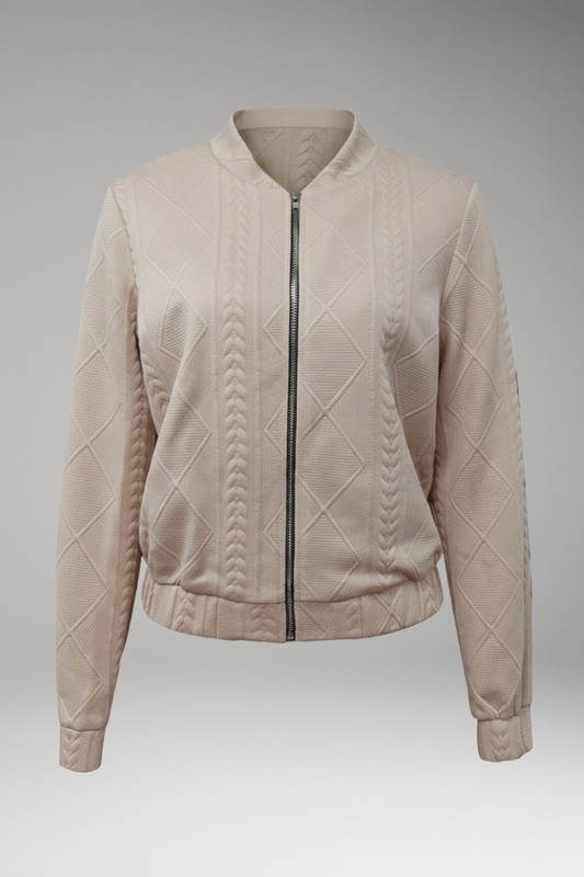 Women's Bomber Jacket Ribbed Cuffs Zip Front - 
Fashinoza