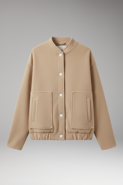 Women's Bomber Jacket Ribbed Hem Front Pockets - 
Fashinoza