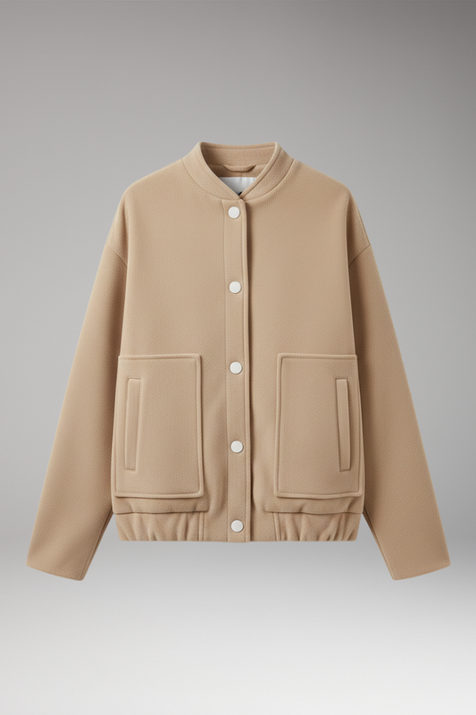 Women's Bomber Jacket Ribbed Hem Front Pockets - 
Fashinoza