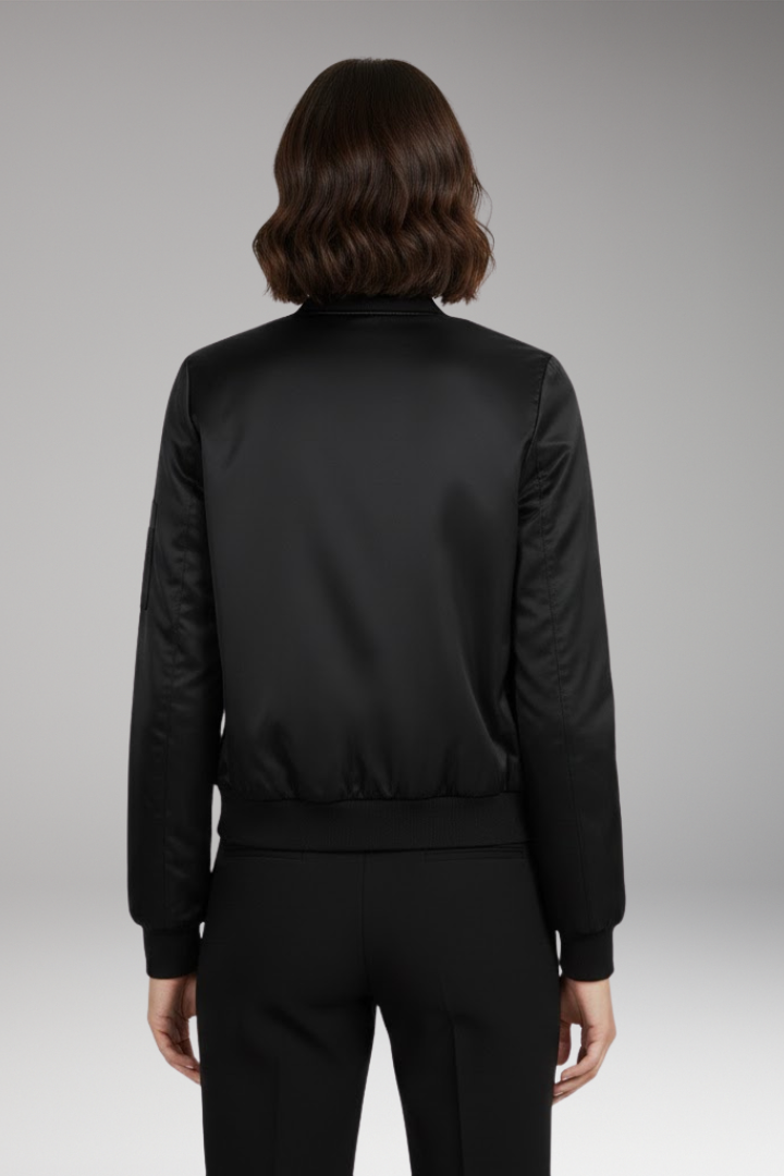 Women's Bomber Jacket Zip Front Round Neck