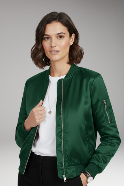 Women's Bomber Jacket Zip Front Round Neck