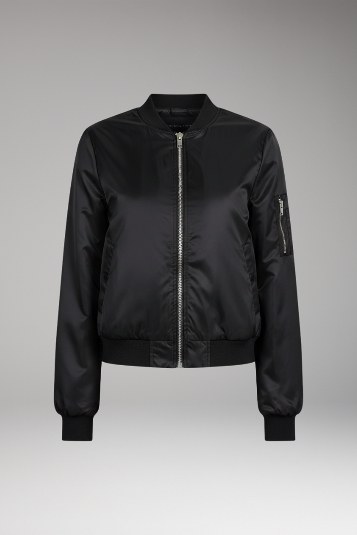 Women's Bomber Jacket Zip Front Round Neck - 
Fashinoza