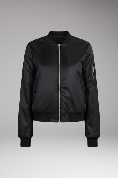Women's Bomber Jacket Zip Front Round Neck - 
Fashinoza