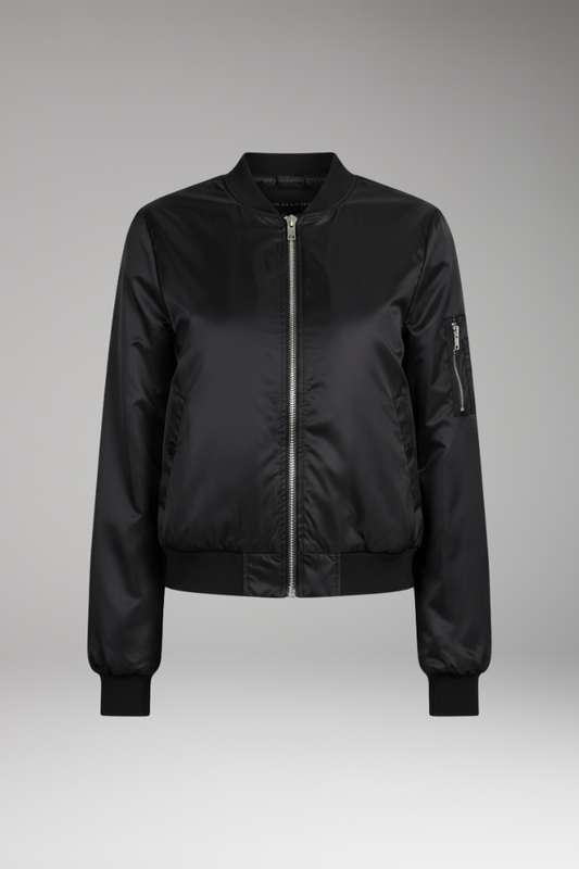 Women's Bomber Jacket Zip Front Round Neck - 
Fashinoza