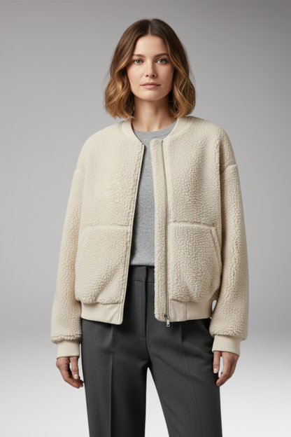 Women's Bomber Jacket Round Neckline Front Zip Closure