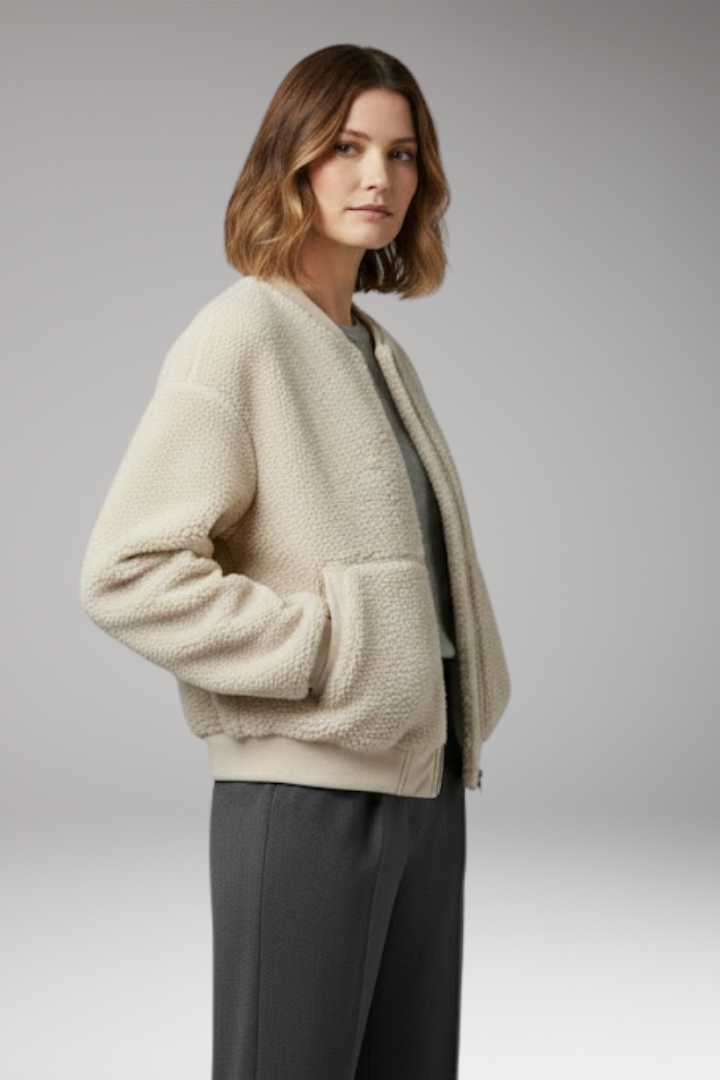 Women's Bomber Jacket Round Neckline Front Zip Closure