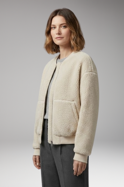 Women's Bomber Jacket Round Neckline Front Zip Closure
