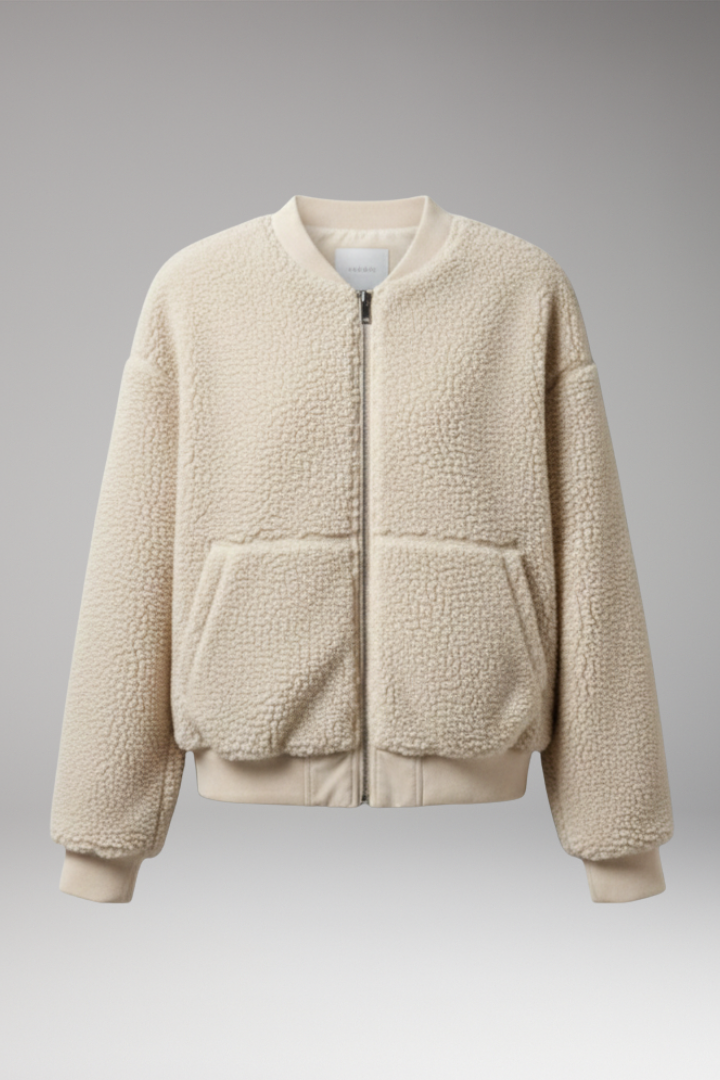 Women's Bomber Jacket Round Neckline Front Zip Closure - 
Fashinoza