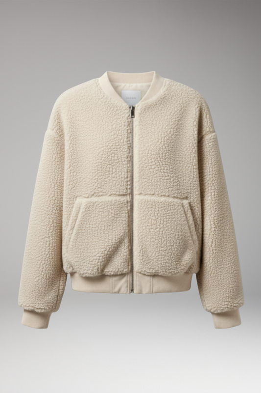 Women's Bomber Jacket Round Neckline Front Zip Closure - 
Fashinoza