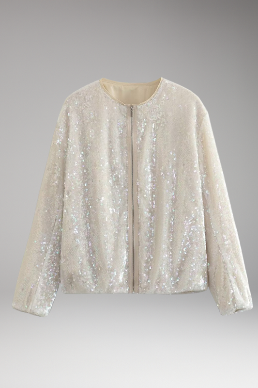 Women's Sequined Bomber Jacket Zipper Front - 
Fashinoza